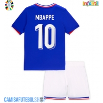 Camisa de time de futebol França Kylian Mbappe #10 Replicas 1º Equipamento Infantil Europeu 2024 Manga Curta (+ Calças curtas)